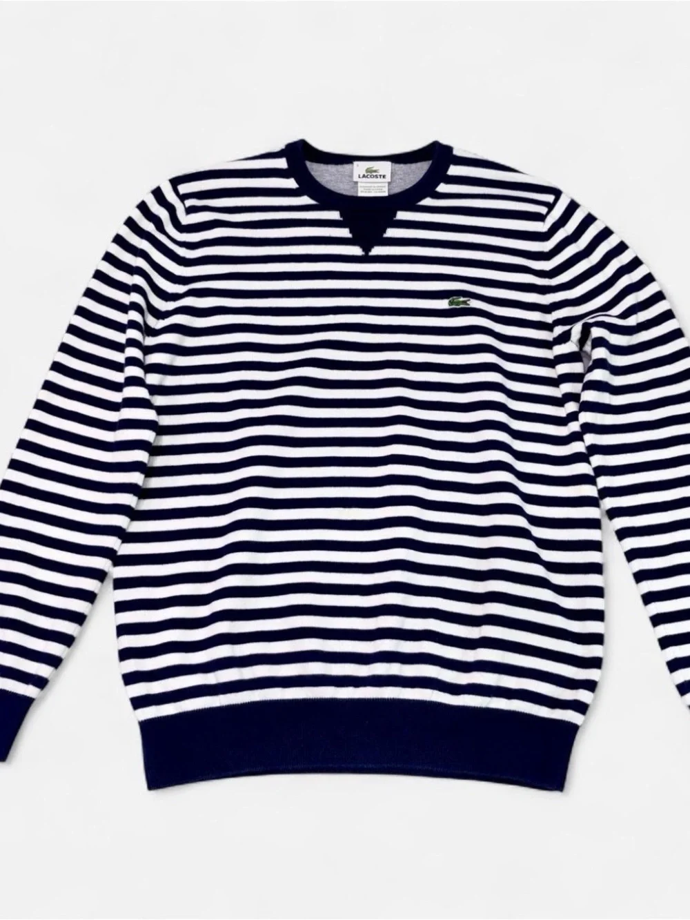 Lacoste Navy White Stripe Crewneck Sweater Size 5 Fits Medium